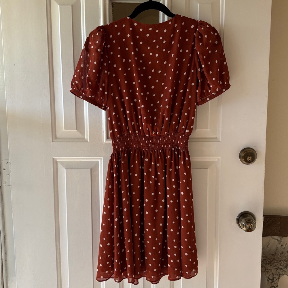 NWT Madewell Smocked-Waist Mini Dress in Burnt Clay Polka Dot - Size XS - Picture 5 of 6